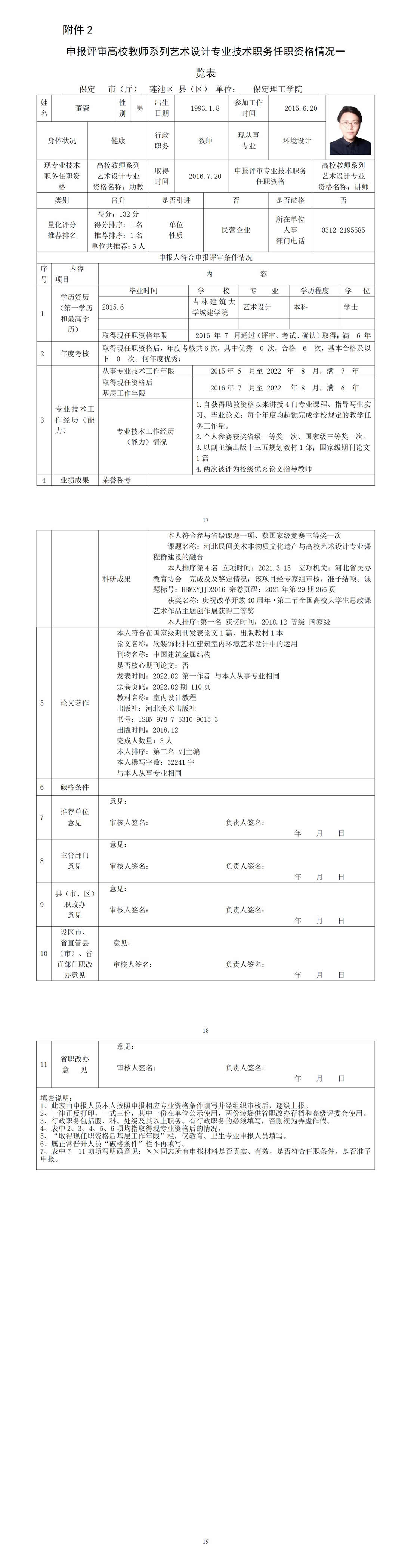 董森任职资格情况一览表