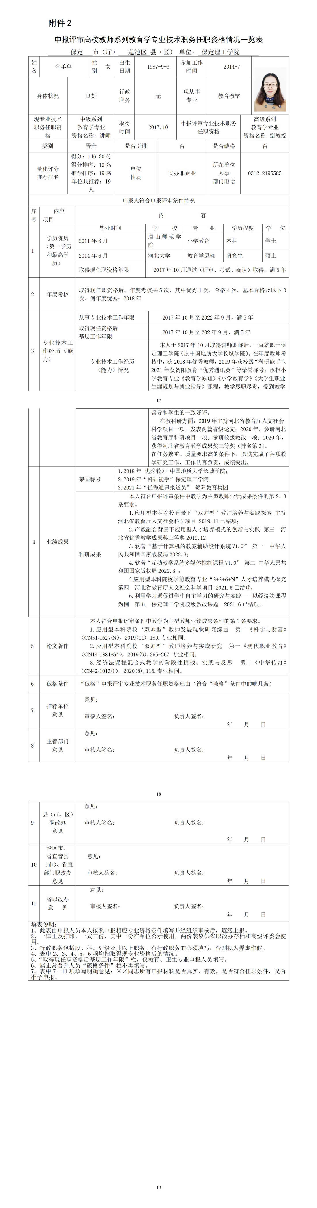 金单单任职资格情况一览表